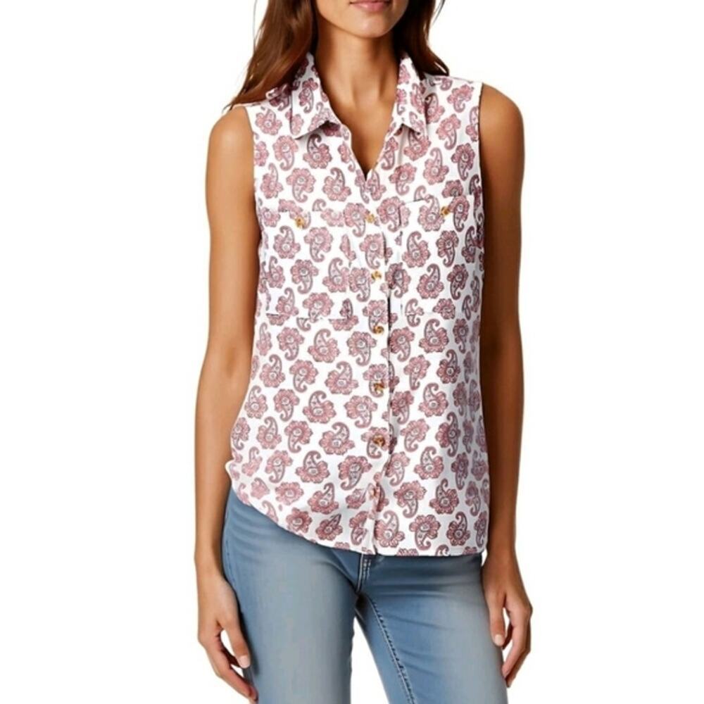 Nautica Jeans Women's Cotton Paisley Sleeveless Shirt Size S NWT